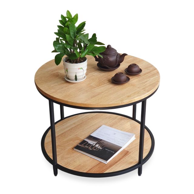 Bàn sofa 2 tầng mặt tròn 60cm gỗ cao su TT68162 Bàn sofa 2 tầng mặt tròn 60cm gỗ cao su TT68162