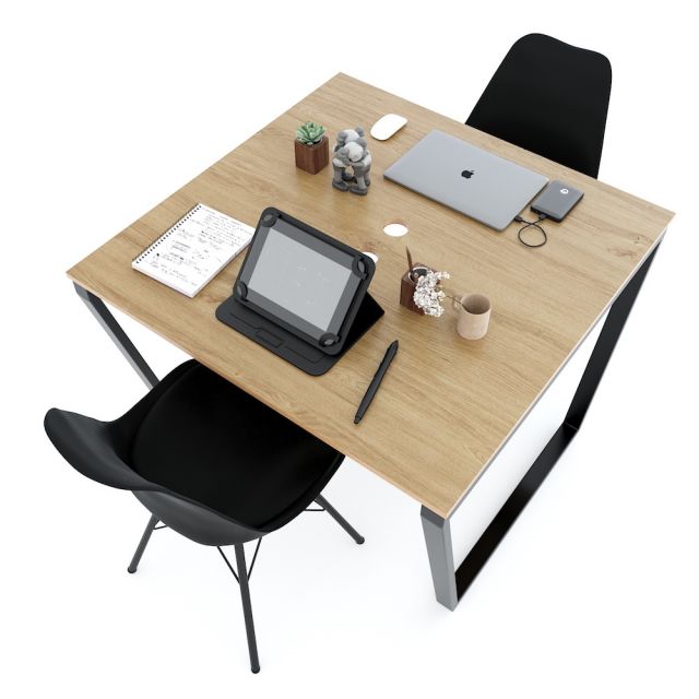 Bàn cụm 2 100x100cm gỗ Plywood phủ melamin chân sắt Trapeze HBTC045 Bàn cụm 2 100x100cm gỗ Plywood phủ melamin chân sắt Trapeze HBTC045