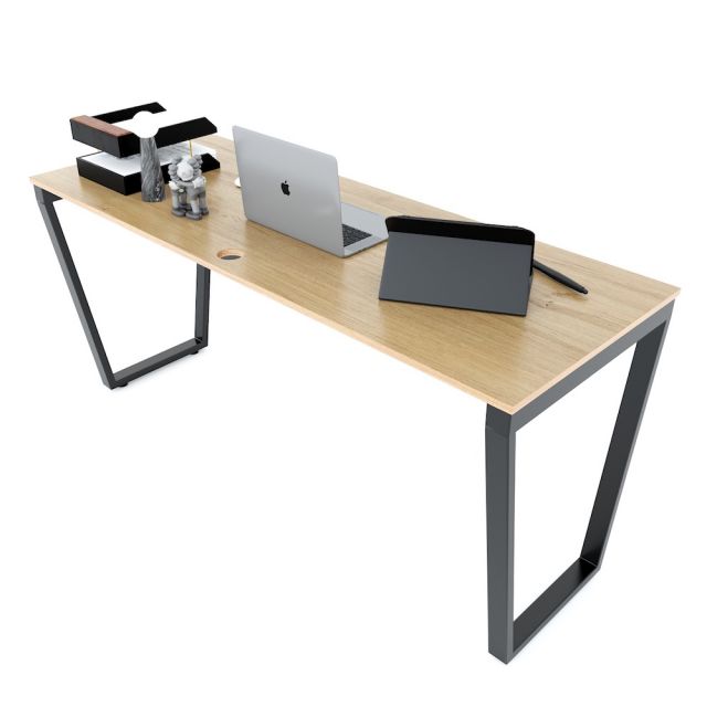 Bàn làm việc 160x60cm gỗ Plywood phủ melamin chân sắt Trapeze HBTC046 Bàn làm việc 160x60cm gỗ Plywood phủ melamin chân sắt Trapeze HBTC046