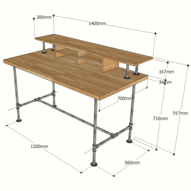 kích thước bàn phòng thu studiodesk đơn giản chân ống nước