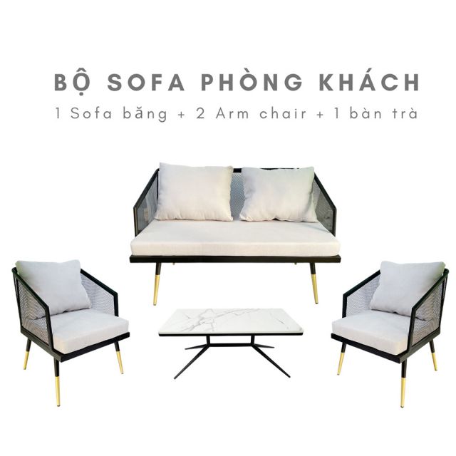 Combo bàn ghế sofa nệm vải xám CBSF68009 Combo bàn ghế sofa nệm vải xám CBSF68009