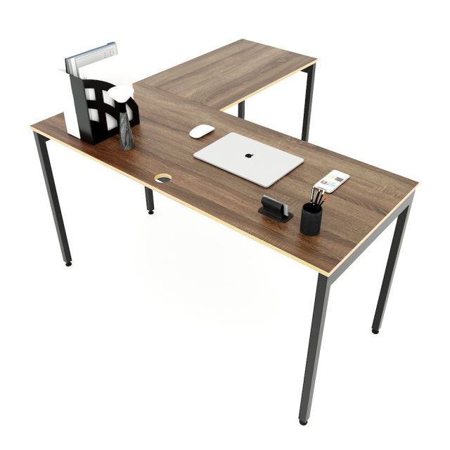 Bàn chữ L mặt bàn chính 140cm gỗ Plywood chân sắt hệ SLEAN HBSL017 Bàn chữ L mặt bàn chính 140cm gỗ Plywood chân sắt hệ SLEAN HBSL017