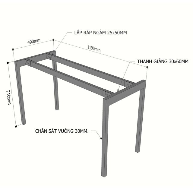 Chân sắt lắp ráp bàn 120x50cm hệ Slean HCSL003