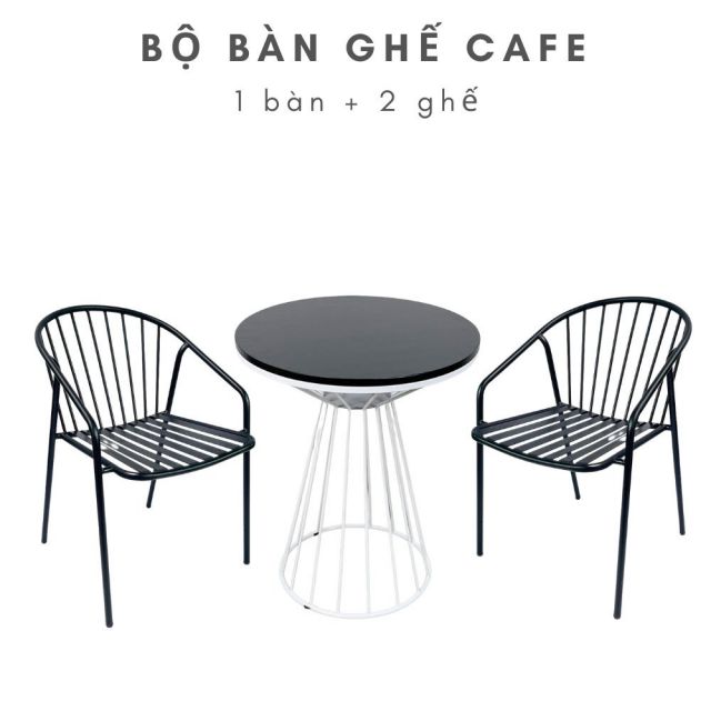 Bộ bàn ghế cafe mặt gỗ và 2 ghế sắt CBCF111