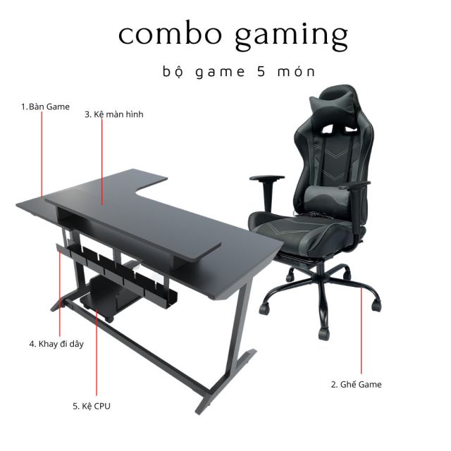 Bộ Bàn Ghế Gaming Đen Xám Kèm Phụ Kiện CBG68015
