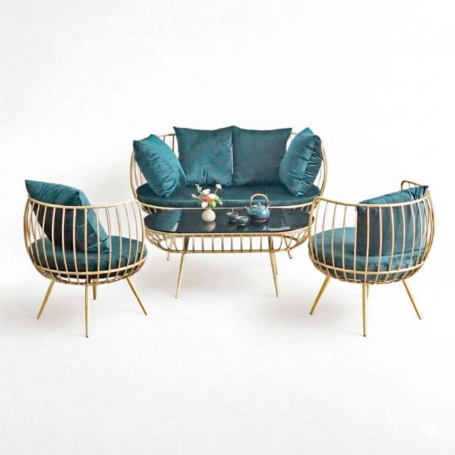 Bộ bàn ghế sofa khung sắt màu vàng đồng CBSF68015