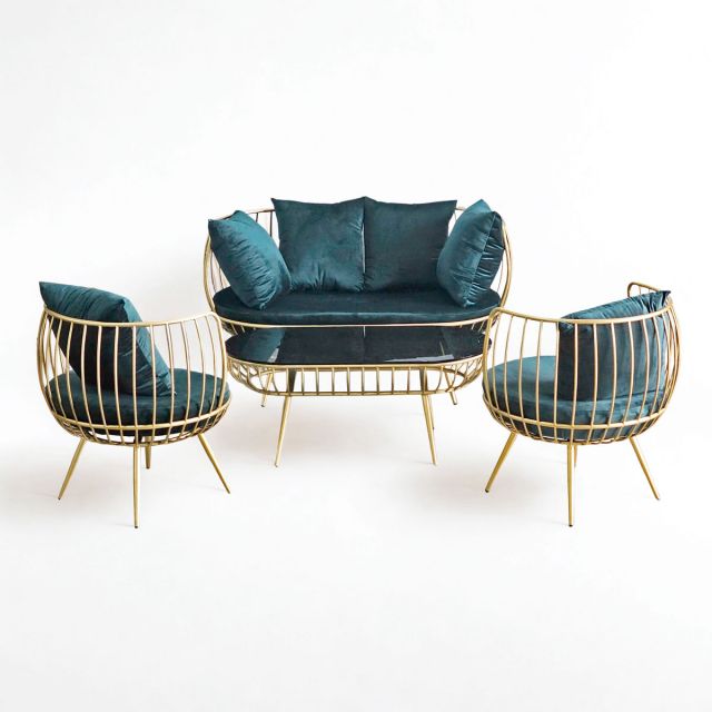 Bộ bàn ghế sofa khung sắt màu vàng đồng CBSF68015