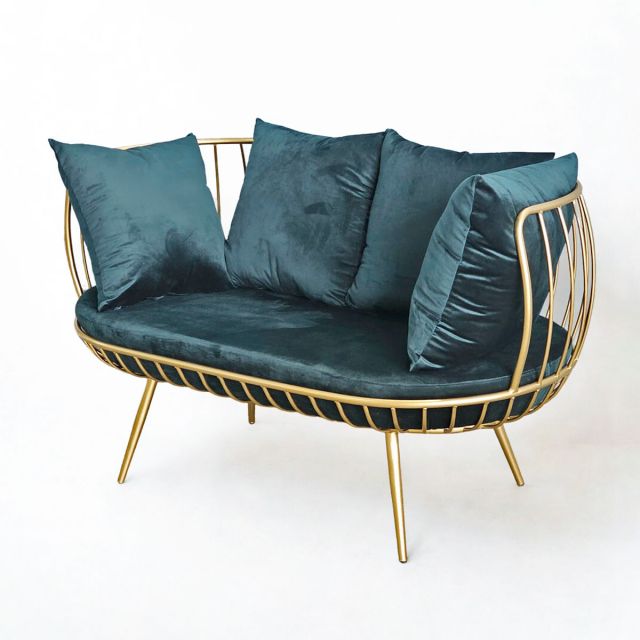 Ghế sofa khung sắt tròn vàng đồng nệm xanh GSD68056 Ghế sofa khung sắt tròn vàng đồng nệm xanh GSD68056