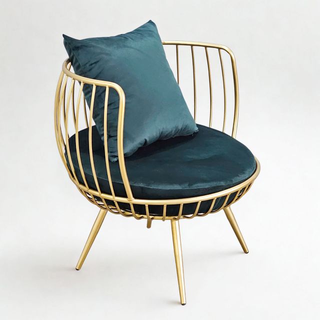Ghế sofa đơn, ghế thư giãn nệm xanh khung tròn vàng đồng GSD68046 Ghế sofa đơn, ghế thư giãn nệm xanh khung tròn vàng đồng GSD68046