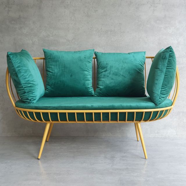 Ghế sofa khung sắt tròn vàng đồng nệm xanh GSD68056
