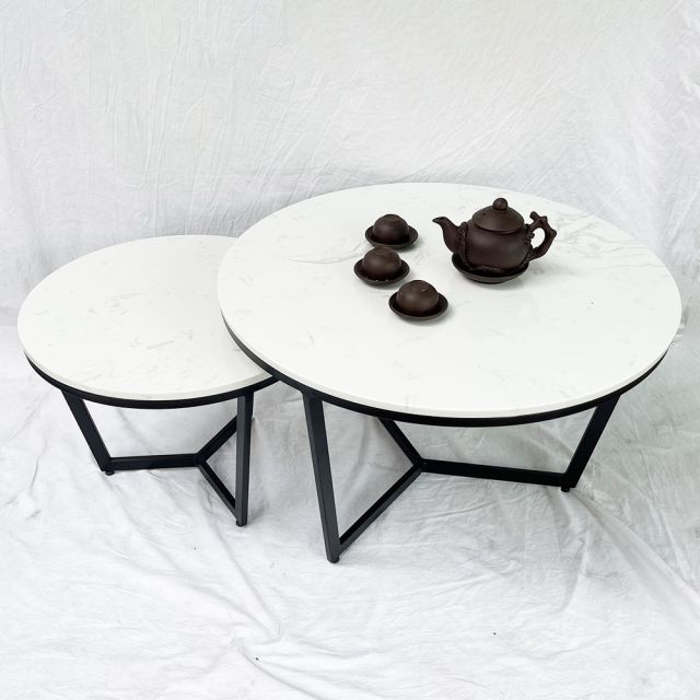 Bàn sofa, bàn trà đôi mặt đá trắng TT68167