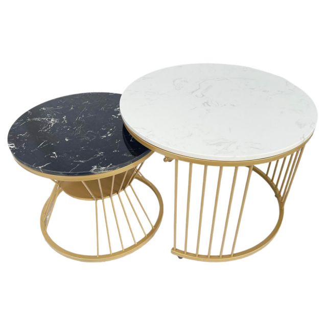 Bàn sofa đôi mặt tròn 60x60x45cm mặt đá chân sắt màu vàng TT68165 Bàn sofa đôi mặt tròn 60x60x45cm mặt đá chân sắt màu vàng TT68165