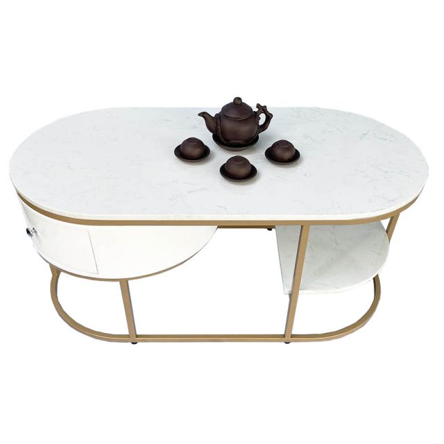 Bàn sofa oval có hộc tủ mặt đá khung sơn vàng TT68177 Bàn sofa oval có hộc tủ mặt đá khung sơn vàng TT68177