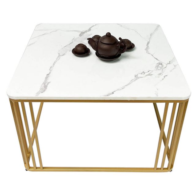 Bàn sofa vuông 70x70x45cm mặt đá khung sơn vàng TT68173 Bàn sofa vuông 70x70x45cm mặt đá khung sơn vàng TT68173