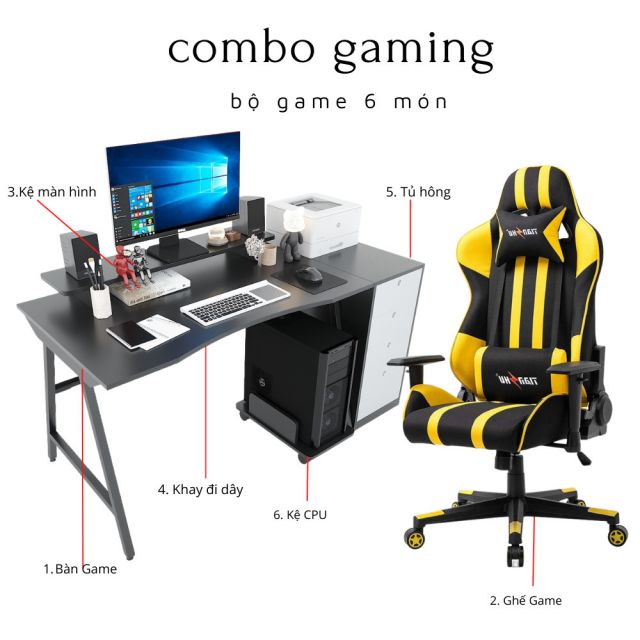 Bộ Bàn Ghế Gaming Tủ Bên Hông CBG68022