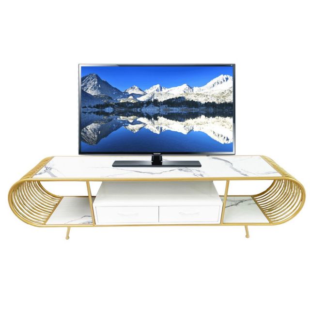 Kệ tivi 2 tầng có ngăn kéo mặt đá khung vàng đồng KTV68082 Kệ tivi 2 tầng có ngăn kéo mặt đá khung vàng đồng KTV68082