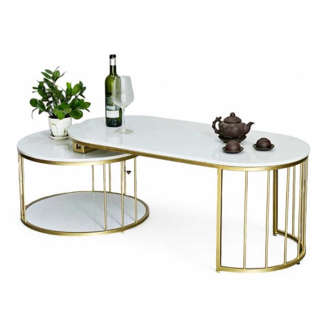 Bàn sofa mặt đá khung sắt sơn vàng đồng TT68193 Bàn sofa mặt đá khung sắt sơn vàng đồng TT68193