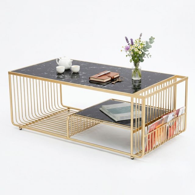 Bàn sofa mặt đá khung sơn màu vàng đồng TT68189