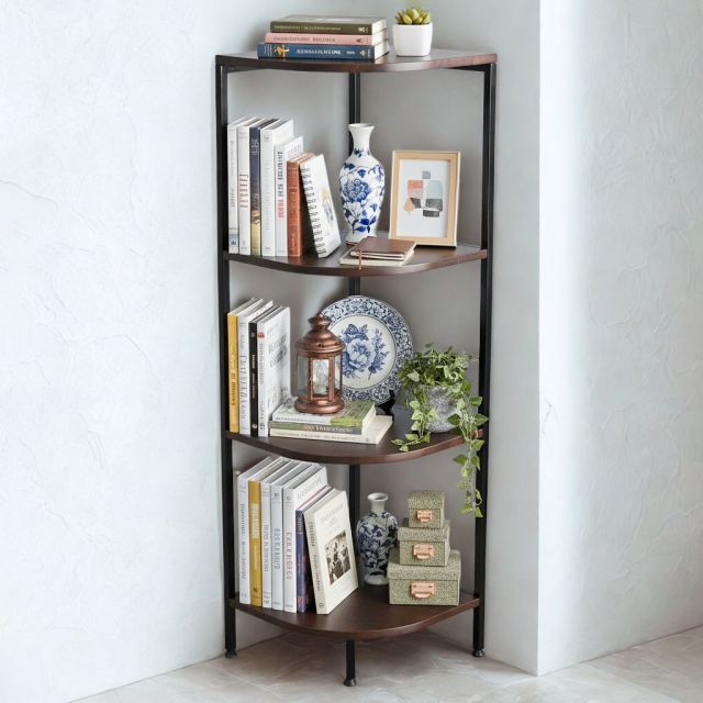 Kệ góc tường hình quạt 4 tầng 40x40x123cm gỗ cao su KGT68013 Kệ góc tường hình quạt 4 tầng 40x40x123cm gỗ cao su KGT68013