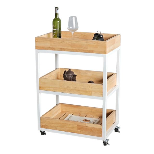 Kệ bếp di động Kitchenshelf 3 tầng 40x60x80cm gỗ cao su KB68001