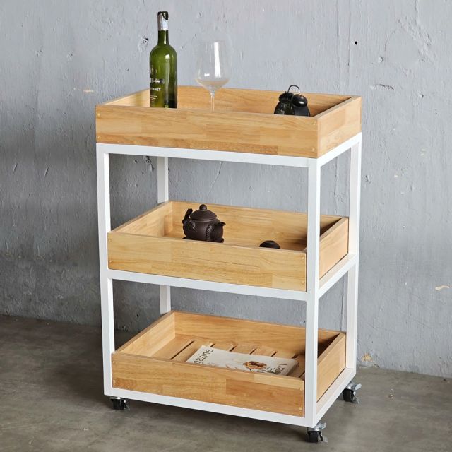 Kệ bếp di động Kitchenshelf 3 tầng 40x60x80cm gỗ cao su KB68001