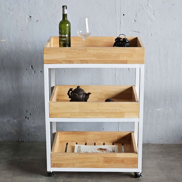Kệ bếp di động Kitchenshelf 3 tầng 40x60x80cm gỗ cao su KB68001