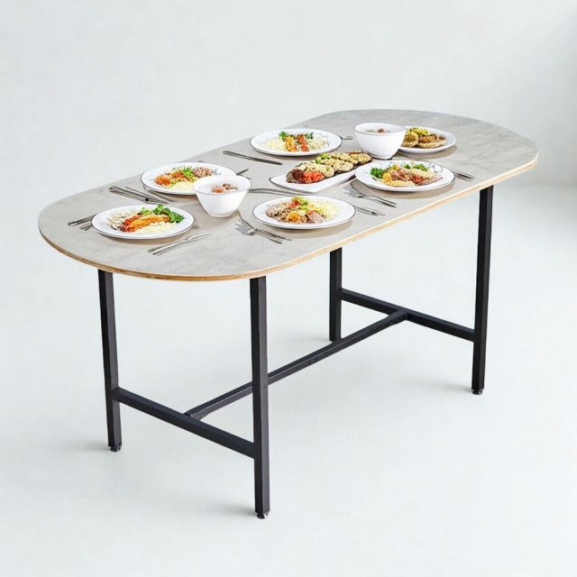 Bàn ăn oval 1m6 DELY gỗ Plywood chân sắt BA68085