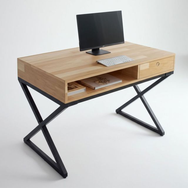 Bàn làm việc có hộc kéo 100x60cm chân sắt chữ X BD68083 Bàn làm việc có hộc kéo 100x60cm chân sắt chữ X BD68083
