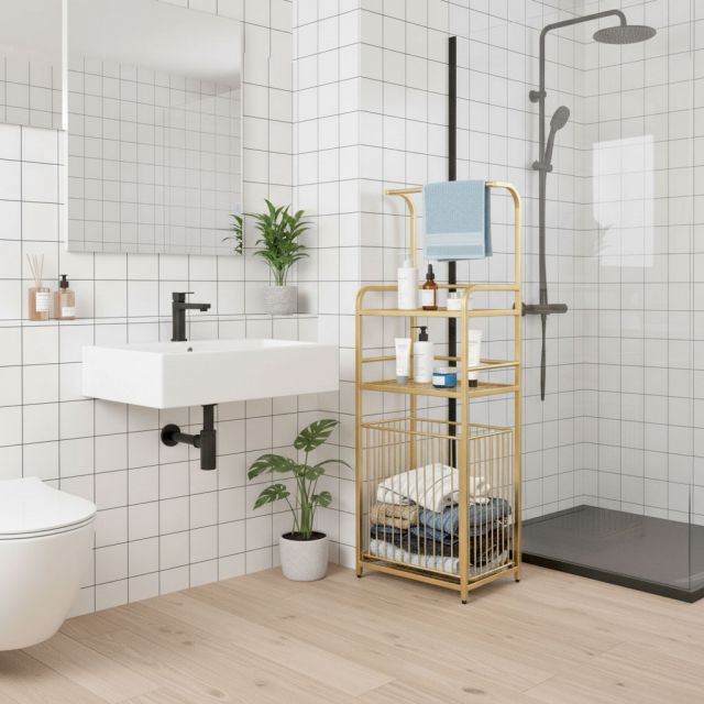 Kệ để đồ phòng tắm có móc treo và giỏ đựng KPT68009