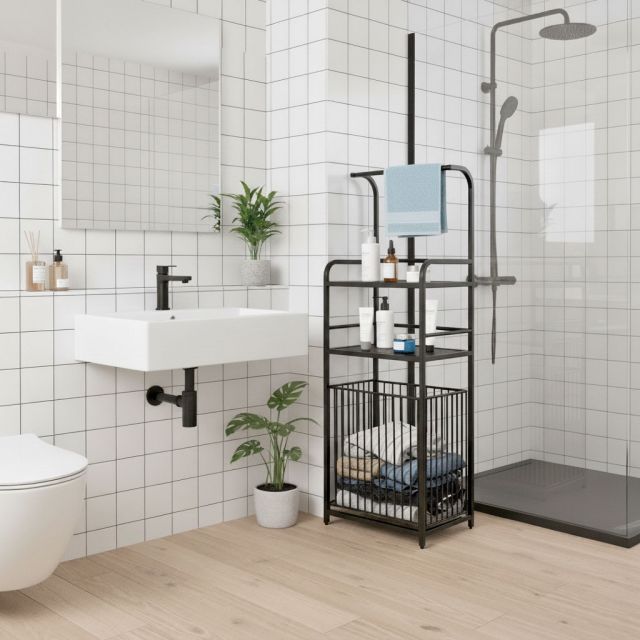 Kệ để đồ phòng tắm có móc treo và giỏ đựng KPT68009