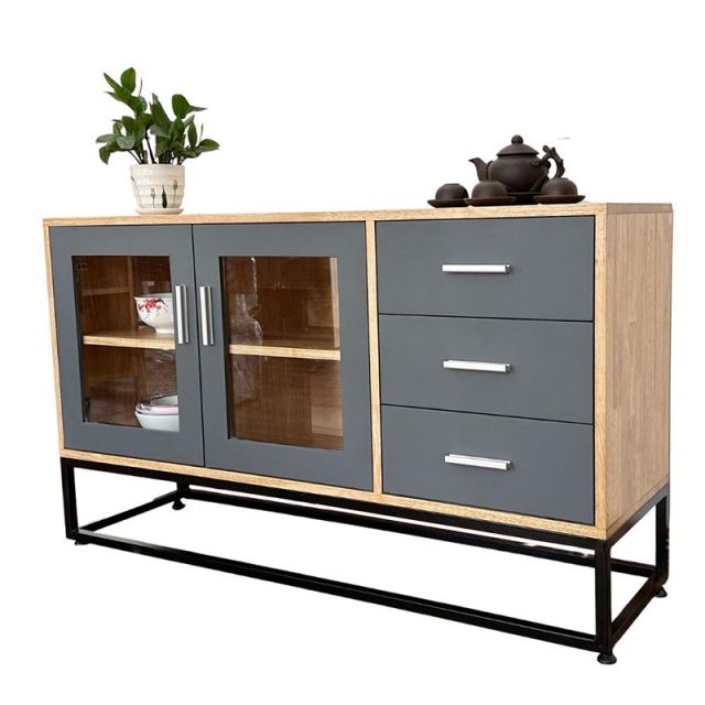 Tủ trang trí gỗ cao su chân sắt KTB68114 Tủ trang trí gỗ cao su chân sắt KTB68114