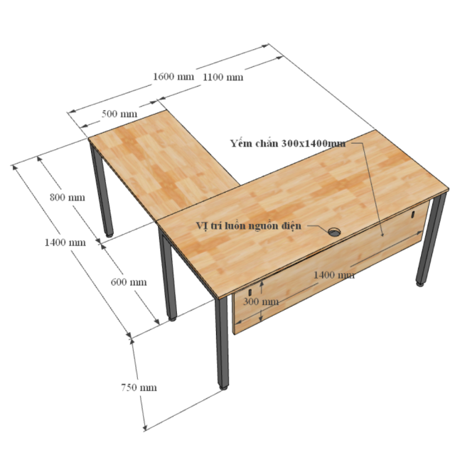 Kích thước bàn làm việc chữ L 160x160cm