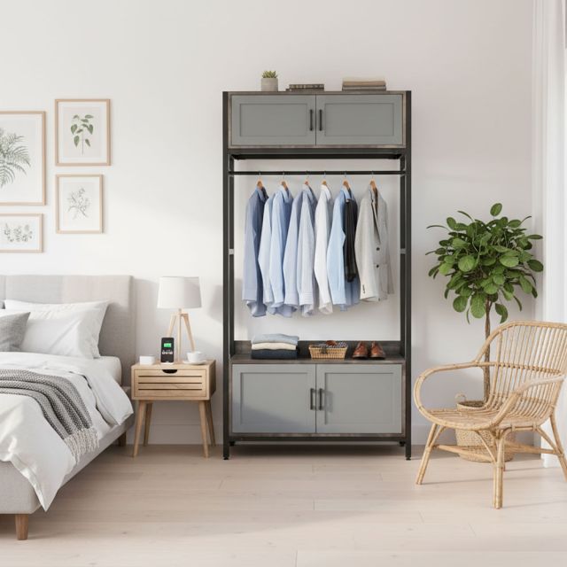 Kệ quần áo 2 hộc tủ 100x40x190cm gỗ cao su khung sắt KQA68049