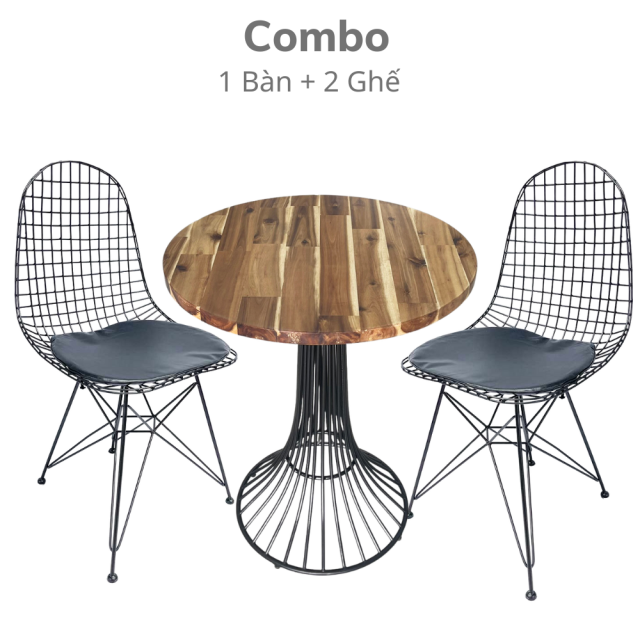 Bộ bàn cafe tròn và 2 ghế sắt Harry CBCF157
