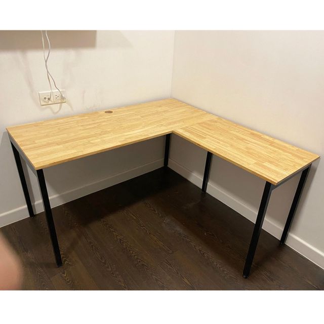 Bàn chữ L mặt bàn chính 140cm gỗ Plywood chân sắt hệ SLEAN HBSL017