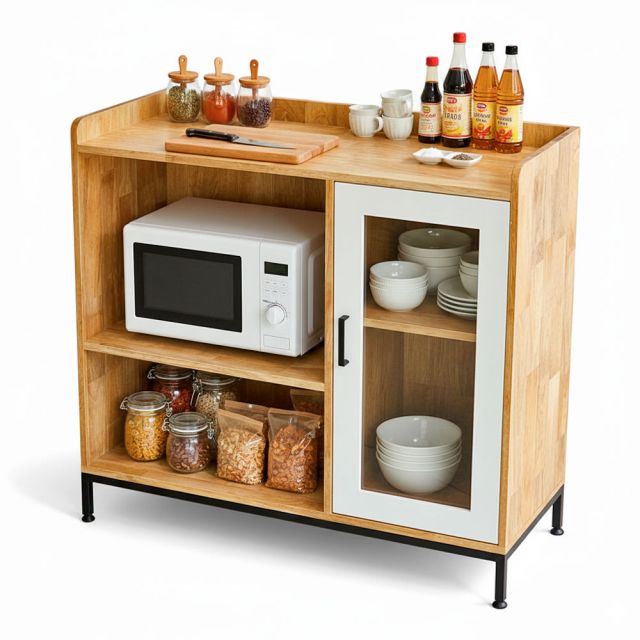 Tủ phòng ăn 100x40x92cm gỗ cao su chân sắt TPA008