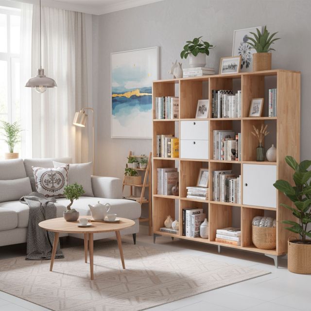 Kệ sách đơn giản có hộc tủ gỗ cao su KS68163