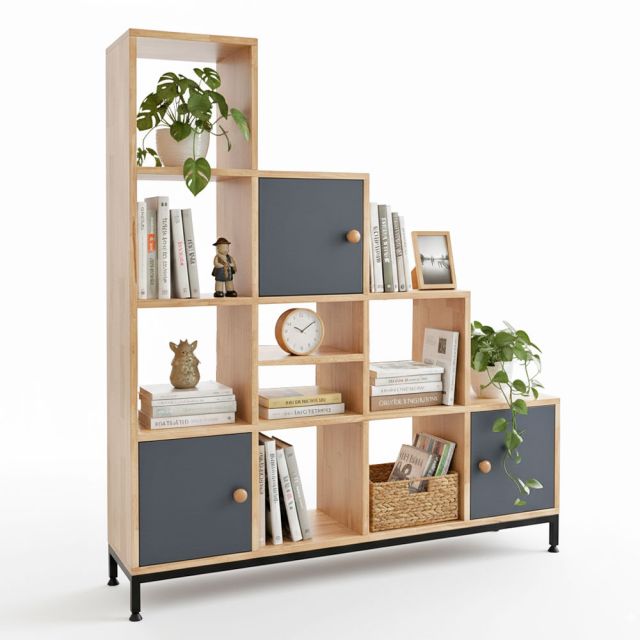 Kệ trang trí hình bậc thang gỗ cao su chân sắt KS68161 Kệ trang trí hình bậc thang gỗ cao su chân sắt KS68161