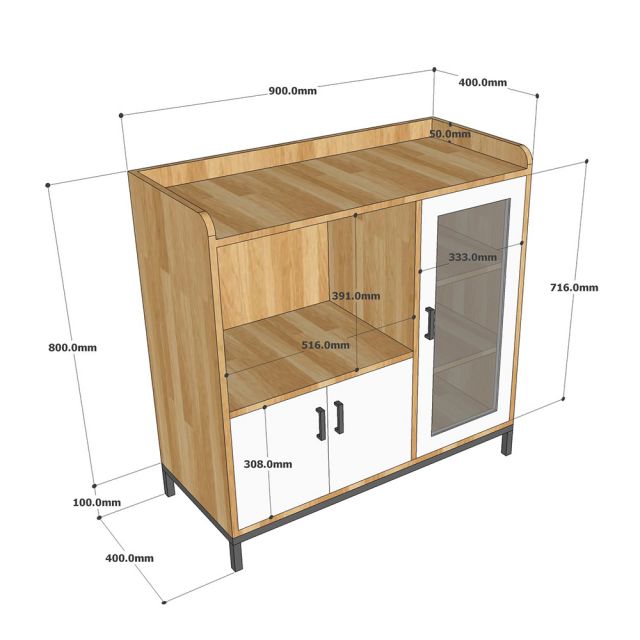 Tủ phòng ăn nhỏ gọn gỗ cao su chân sắt TPA001