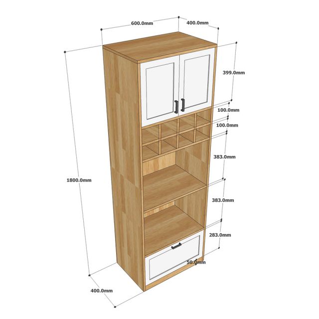Tủ phòng ăn có hộc tủ gỗ cao su TPA006