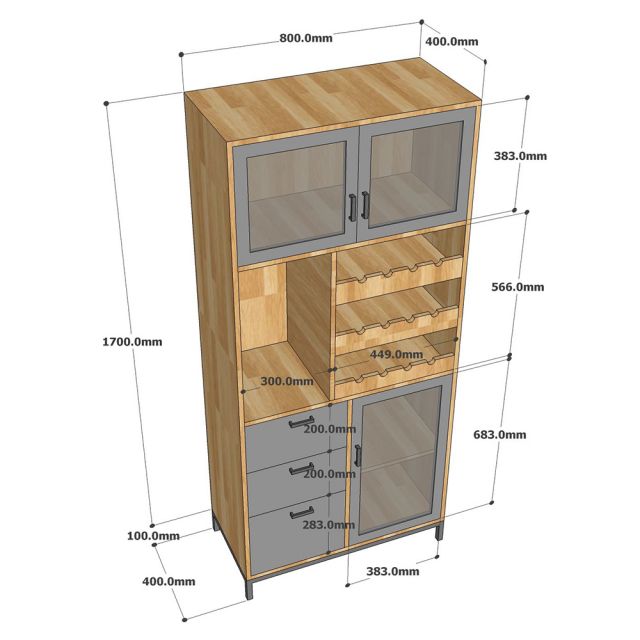 Tủ phòng ăn gỗ cao su chân sắt TPA012