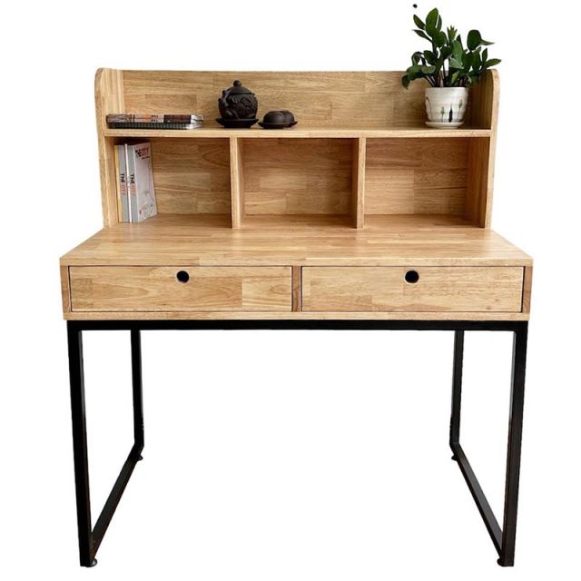 Bàn kết hợp kệ gỗ cao su chân sắt BD68088 Bàn kết hợp kệ gỗ cao su chân sắt BD68088