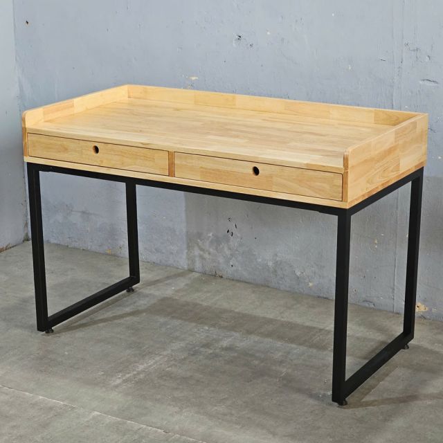 Bàn làm việc 2 ngăn kéo gỗ cao su chân sắt BD68075