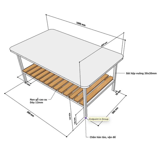 Bàn sofa 2 tầng gỗ cao su khung sắt TT68208