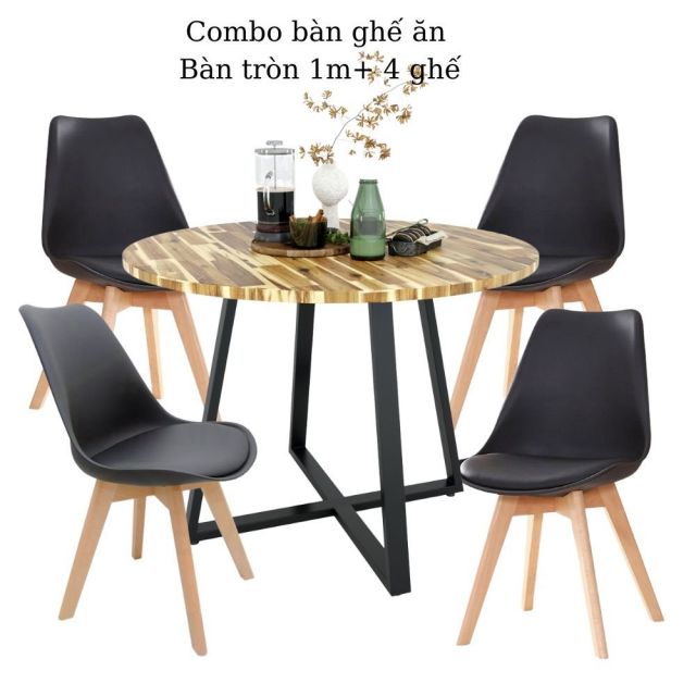 Combo bàn tròn 1m gỗ tràm và 4 ghế nệm Eames CBBA079 Combo bàn tròn 1m gỗ tràm và 4 ghế nệm Eames CBBA079