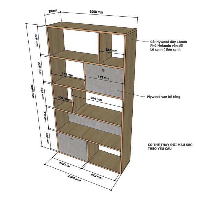 Kệ sách trang trí gỗ Plywood KS68166