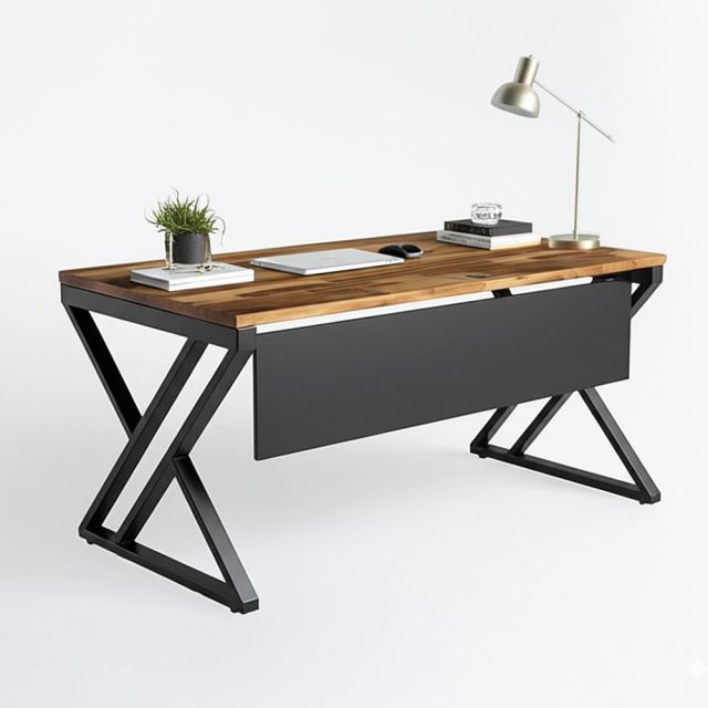 Bàn làm việc có tấm chắn 160x80cm gỗ tràm chân sắt BGD68066