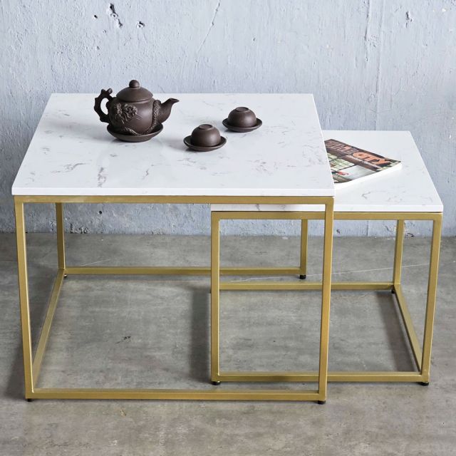 Bàn sofa đôi mặt đá khung sắt TT68219