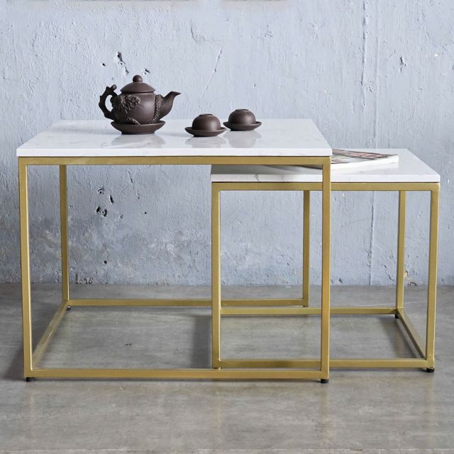 Bàn sofa đôi mặt đá khung sắt TT68219