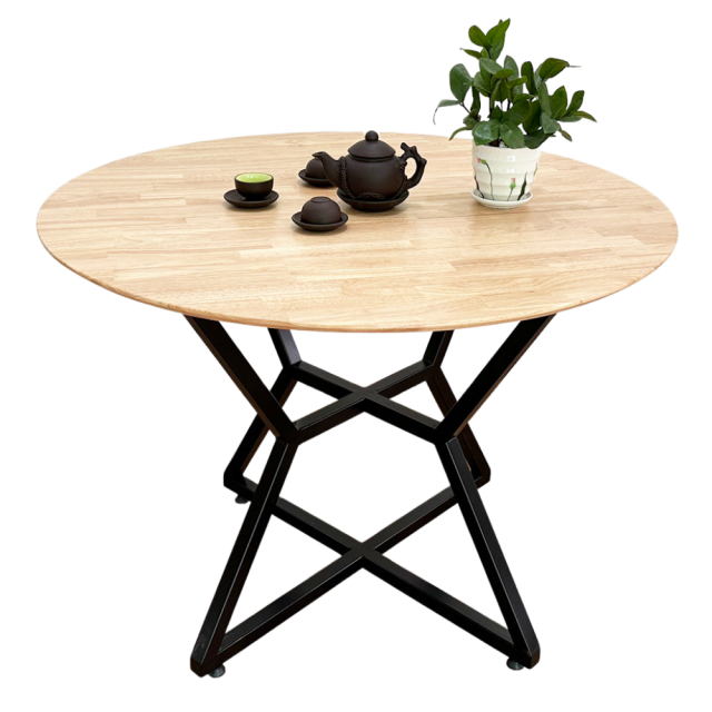 Bàn ăn tròn 100/120cm gỗ cao su chân sắt BA68138 Bàn ăn tròn 100/120cm gỗ cao su chân sắt BA68138